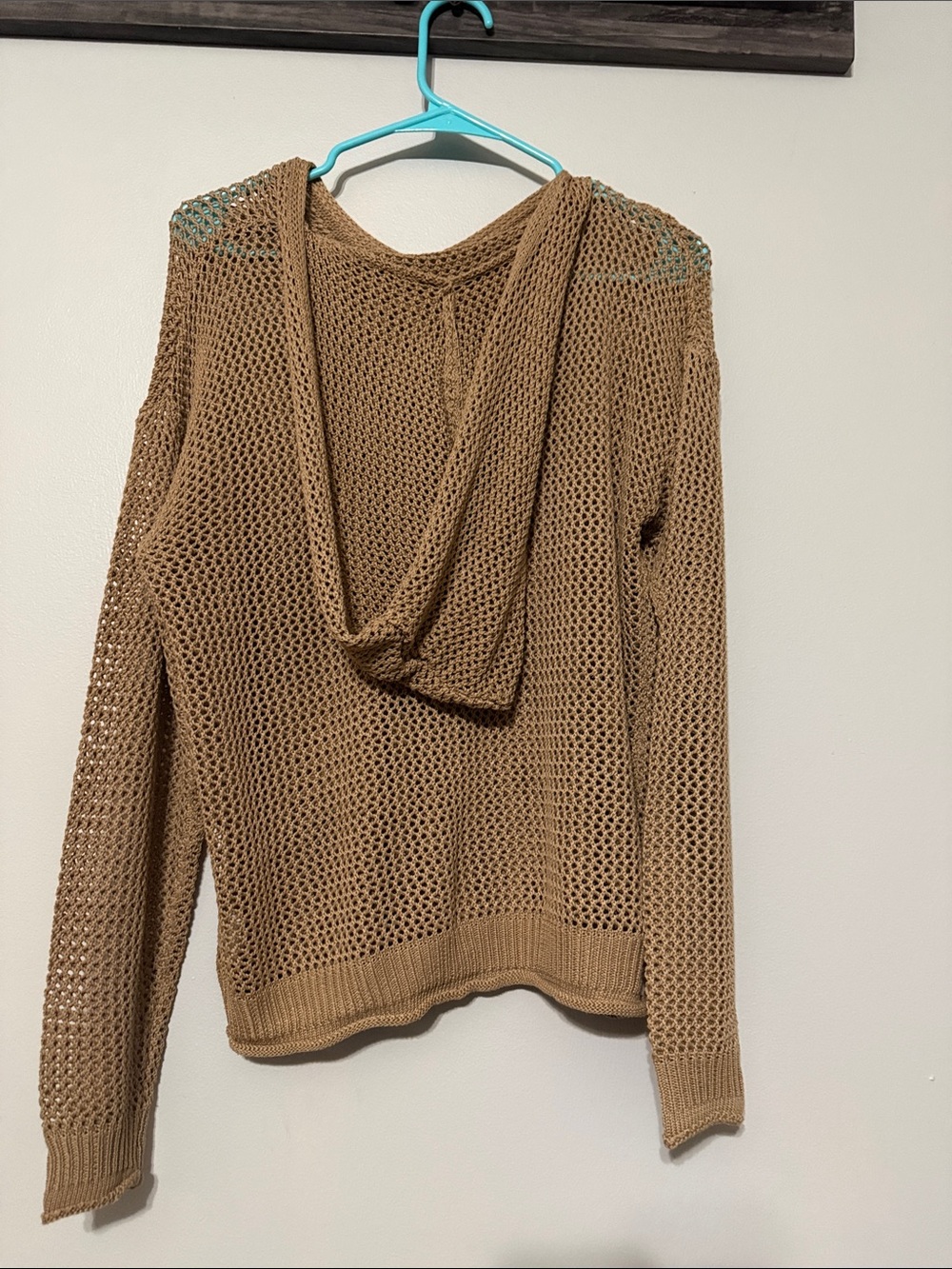 Women's Lightweight Open Knit Hoodie Sweater - Brown
